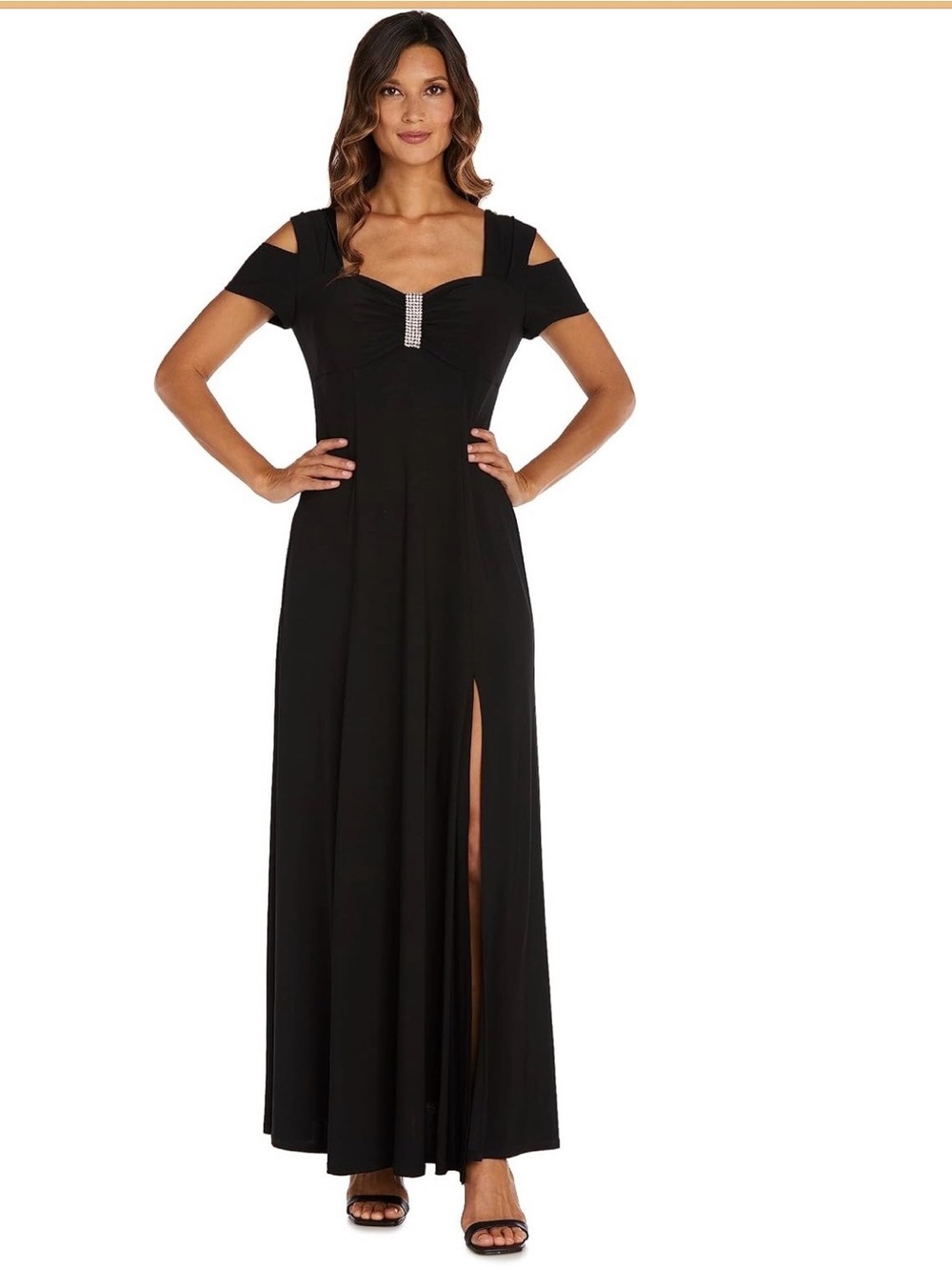 R&M Richards Black Cold-Shoulder Maxi with Rhinestone Accent